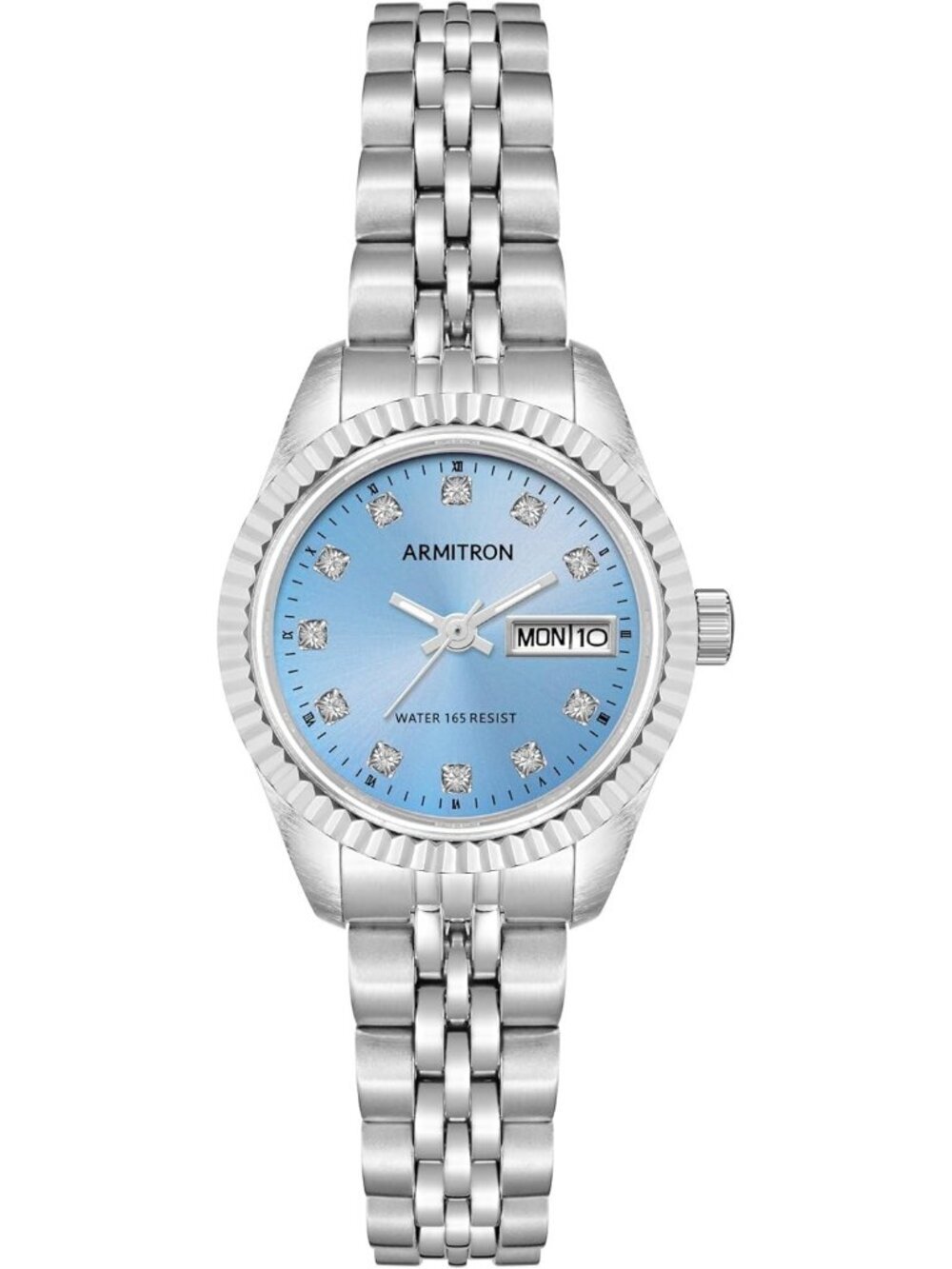 Armitron Womens Silver Light Blue Genuine Crystal Accented Bracelet Luxury Watch